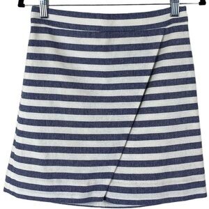 J Crew Factory Asymmetrical Blueish Grey‎ & Cream Stripe Cotton Mini Skirt Sz 00